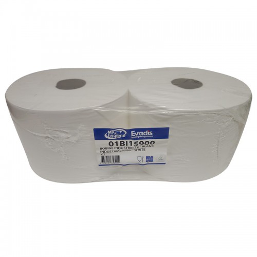 Bobine industrielle d'essuyage 1000 formats recyclée blanc 2 plis 24x22cm x  2 bobines - Daily K